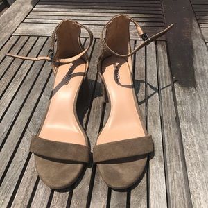 Green suede block heels